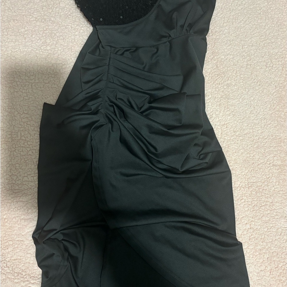 Black Ruched One Shoulder Bodycon Dress